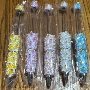 Bees Beaded DIY  Pen Set - Pastel Yellow, Pink, White, Blue